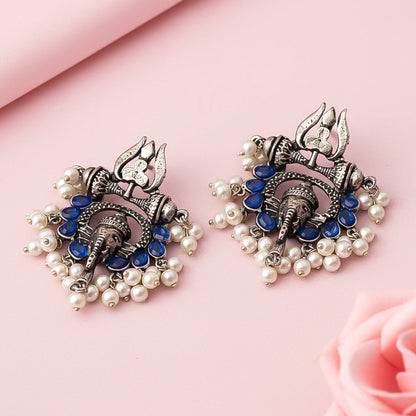 Sacred Sparkle pearl dangler earrings (Blue)
