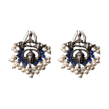 Sacred Sparkle pearl dangler earrings (Blue)