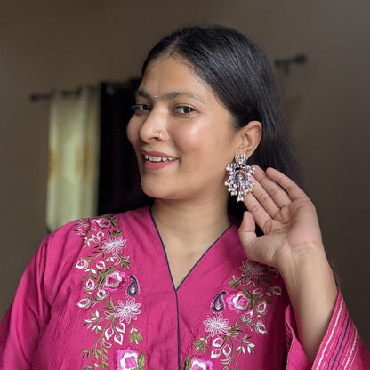 Sacred Sparkle pearl dangler earrings (Baby Pink)