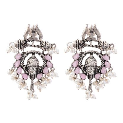 Sacred Sparkle pearl dangler earrings (Baby Pink)