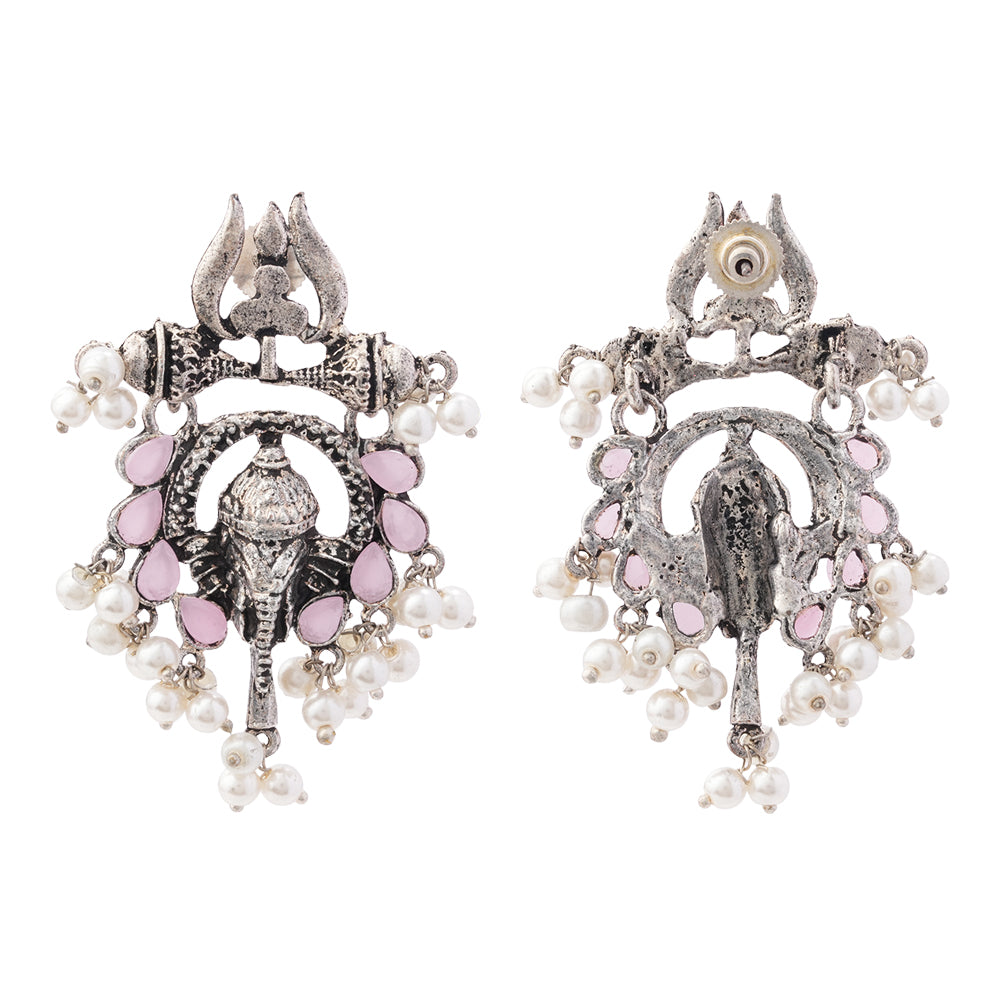 Sacred Sparkle pearl dangler earrings (Baby Pink)