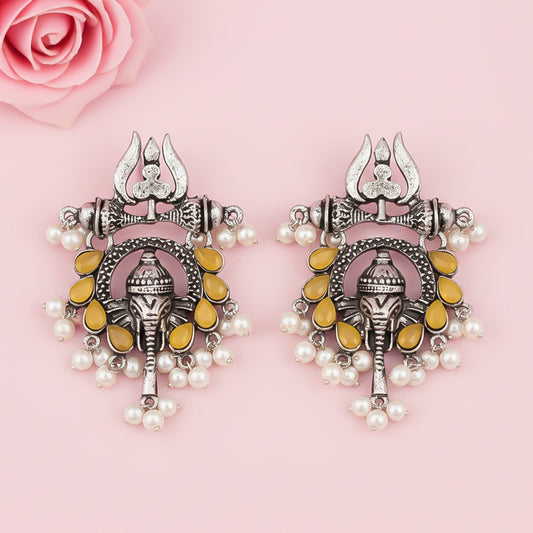 Sacred Sparkle pearl dangler earrings (Yellow)
