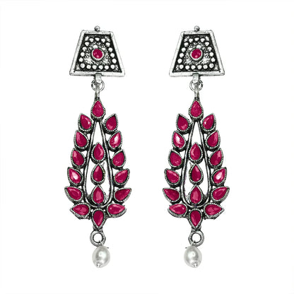 Royal Triple Bell Layered Jhumka Earring (Black) Precious Petal stone studded dangler earring (Red) Combo set