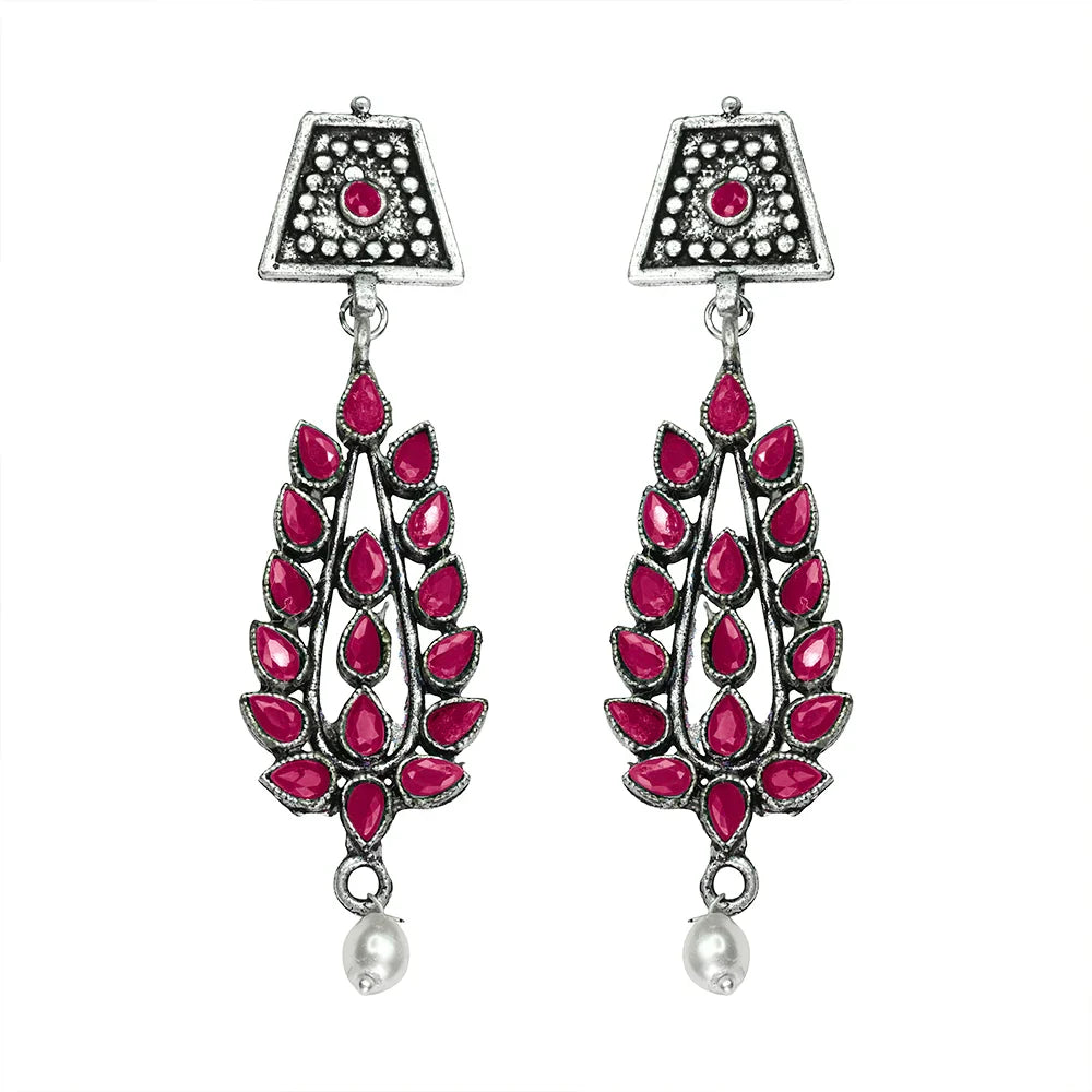 Royal Triple Bell Layered Jhumka Earring (Dark Maroon) Precious Petal stone studded dangler earring (Red) Combo set