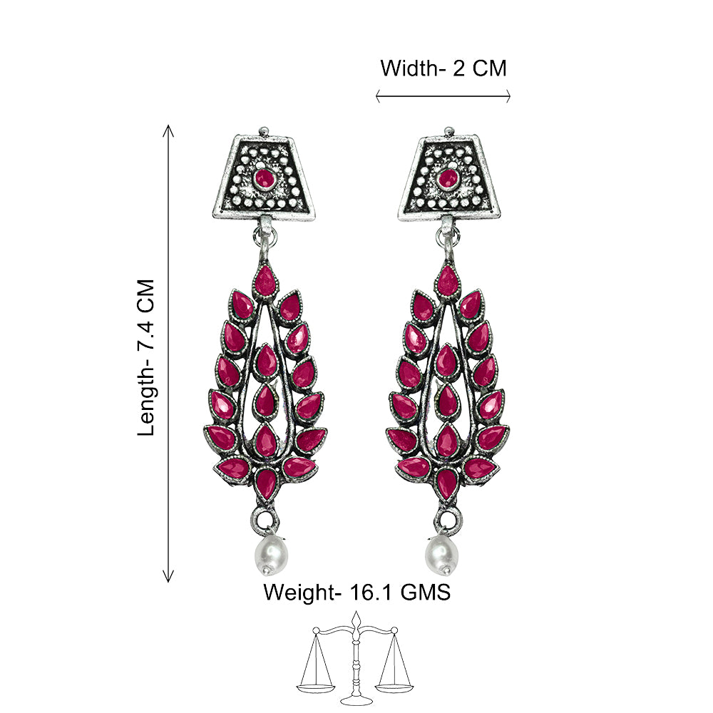 Royal Triple Bell Layered Jhumka Earring (Black) Precious Petal stone studded dangler earring (Red) Combo set