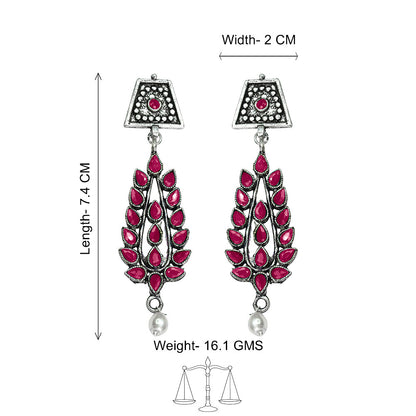 Royal Triple Bell Layered Jhumka Earring (Black) Precious Petal stone studded dangler earring (Red) Combo set