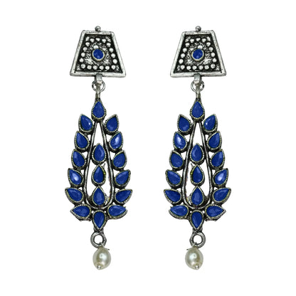 Royal Triple Bell Layered Jhumka Earring (Black) Precious Petal stone studded dangler earring (Blue) Combo set