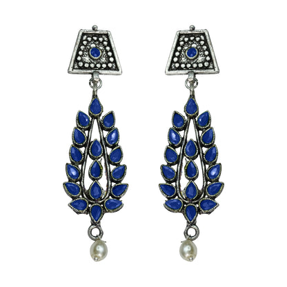 Evergreen earrings (Green) Precious Petal stone studded dangler earring (Blue) Combo set