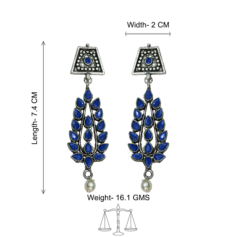 Royal Triple Bell Layered Jhumka Earring (Black) Precious Petal stone studded dangler earring (Blue) Combo set