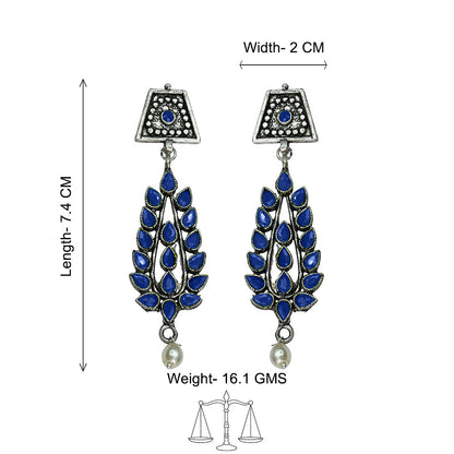 Royal Triple Bell Layered Jhumka Earring (Black) Precious Petal stone studded dangler earring (Blue) Combo set