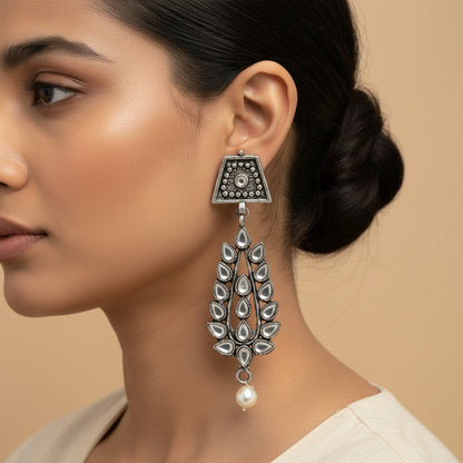Carved Charm Dangler earrings &  Precious Petal stone studded dangler earring (White) Combo set