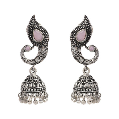 Paisley Swirl Ghungroo jhumki earring (Baby Pink)