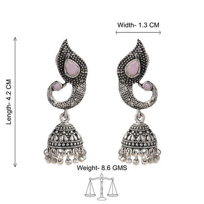 Paisley Swirl Ghungroo jhumki earring (Baby Pink)