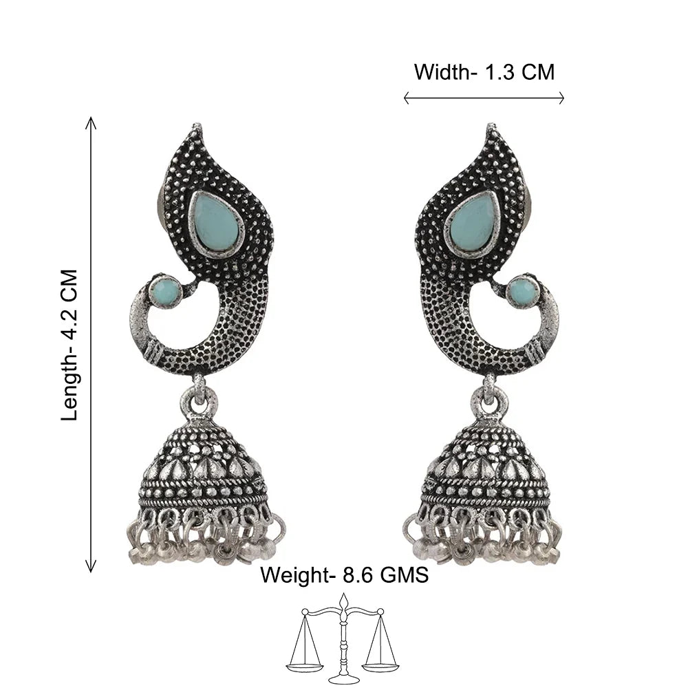 Peacock glow stone studded dangler & Paisley Swirl Ghungroo jhumki Combo set