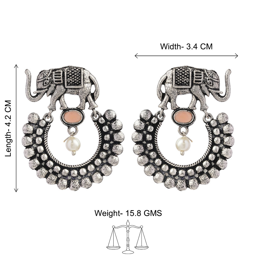 Royal Triple Bell Layered Jhumka Earring (Black) Elephant Arc dangler earrings (Light Orange) Combo set