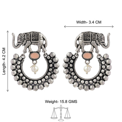 Royal Triple Bell Layered Jhumka Earring (Black) Elephant Arc dangler earrings (Light Orange) Combo set