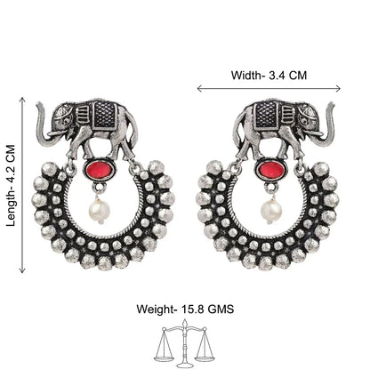 Kalash Kamal earring  Elephant Arc dangler earrings (Dark Red) Combo set