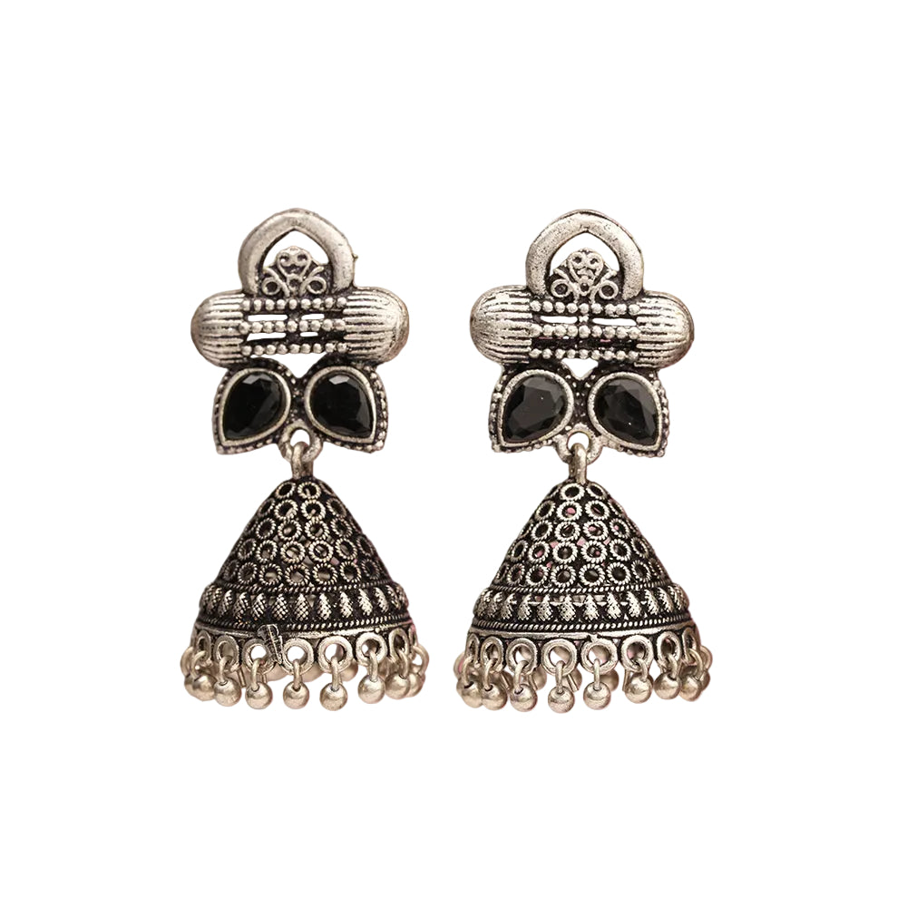 Stunning stone studded jhumki earrings (Black)