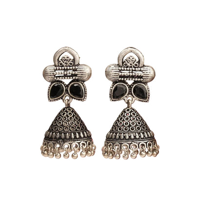 Stunning stone studded jhumki earrings (Black)