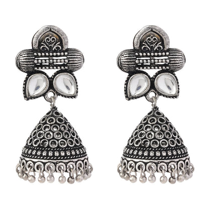 Stunning stone studded jhumki earrings (White)