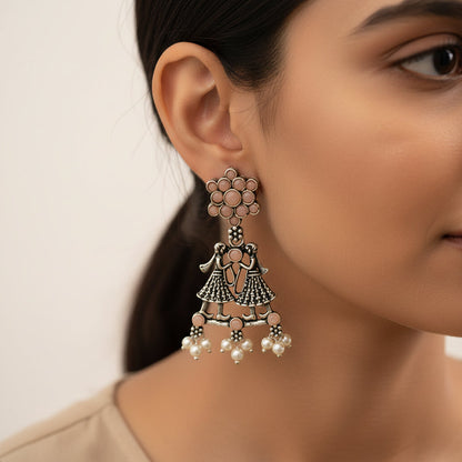 Bride-Groom Floral dangler earrings (Light Orange)