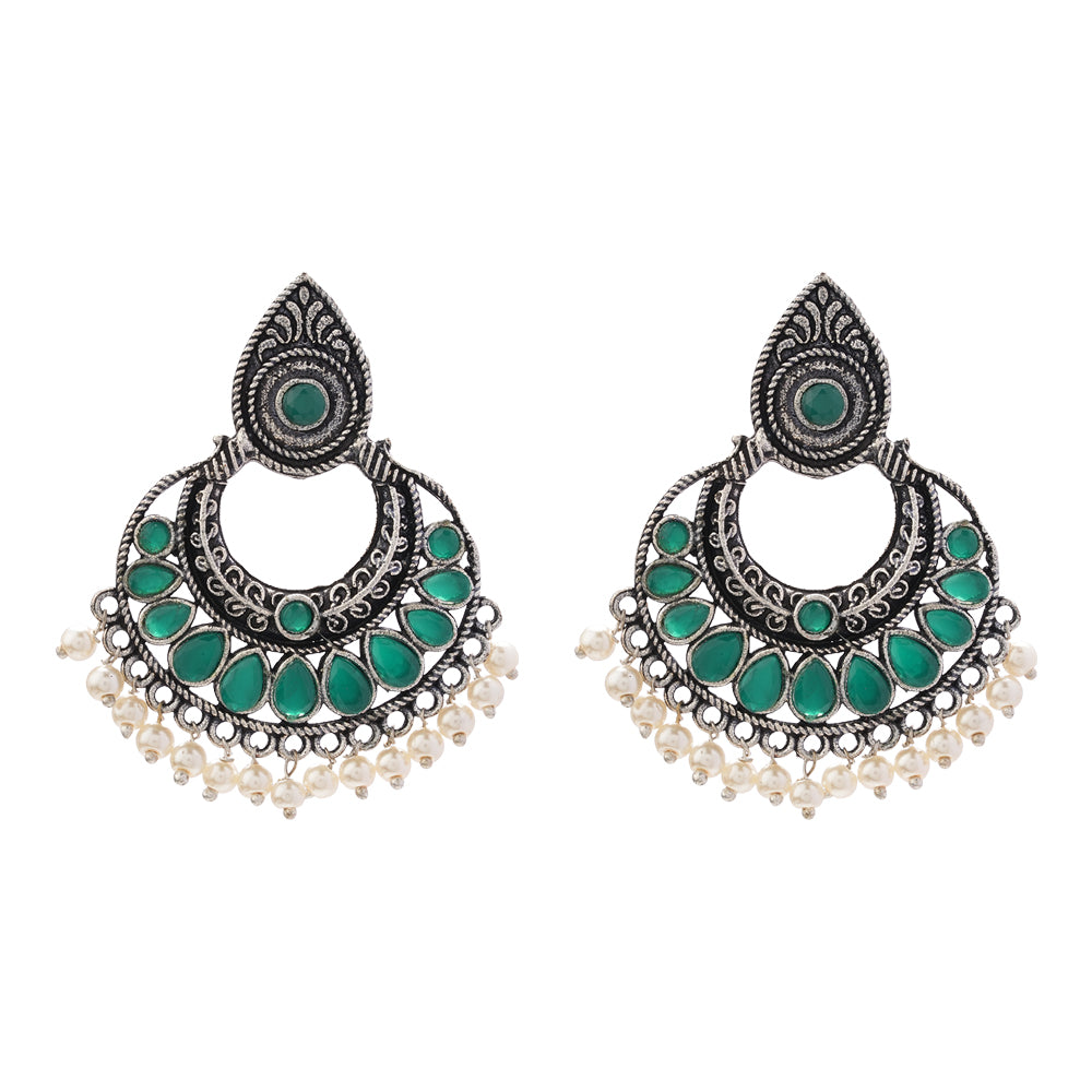 Charming Chaandbali pearl stud earrings (Green)
