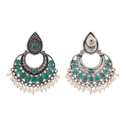 Charming Chaandbali pearl stud earrings (Green)