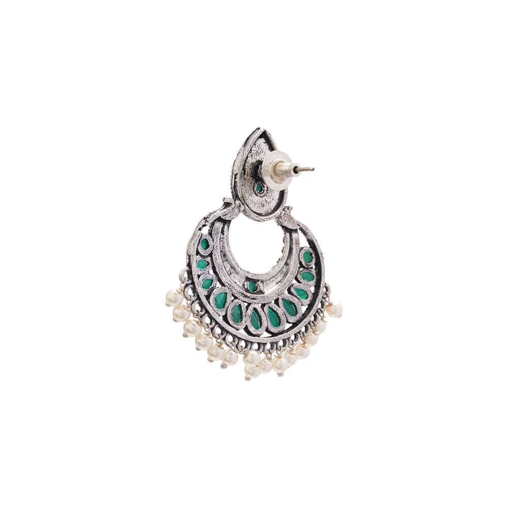 Charming Chaandbali pearl stud earrings (Green)