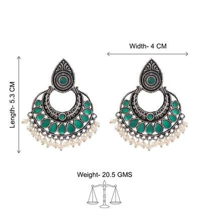 Charming Chaandbali pearl stud earrings (Green)