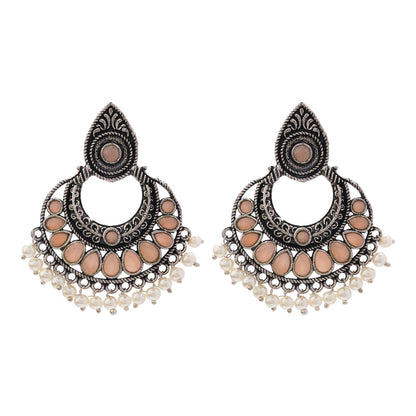 Charming Chaandbali pearl stud earrings (Light Orange)