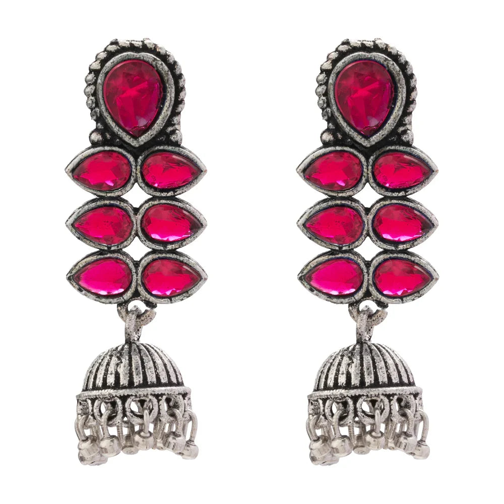 Royal Triple Bell Layered Jhumka Earring (Black) Dazzle Dash Jhumki earring (Red) Combo set