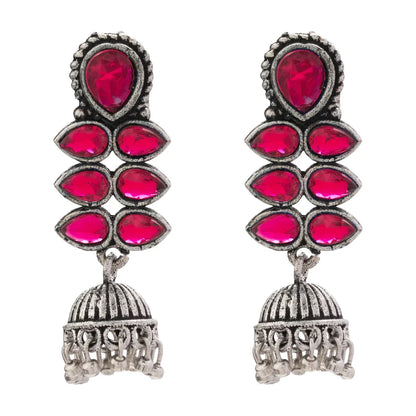 Royal Triple Bell Layered Jhumka Earring (Black) Dazzle Dash Jhumki earring (Red) Combo set