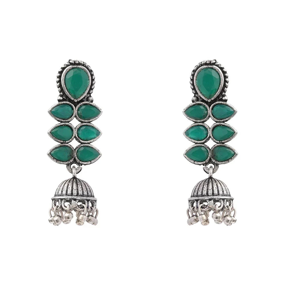 Peacock glow stone studded dangler earrings (Green) Dazzle Dash Jhumki earring (Green) Combo set