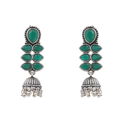 Dazzle Dash Jhumki earring (Green) Peacock glow stone studded dangler earrings (Mint) Combo set