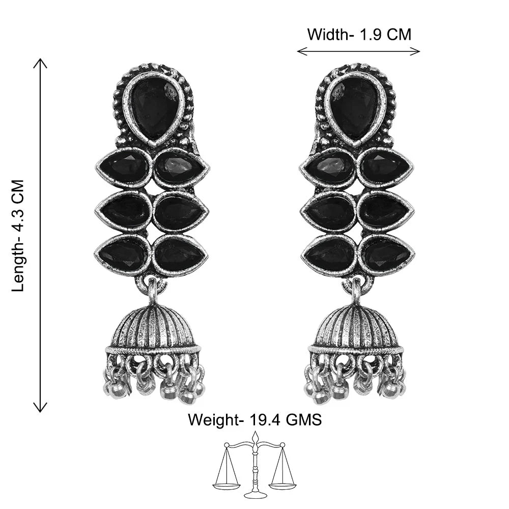 Charmbell earrings (Green) Dazzle Dash Jhumki earring (Black) Combo set