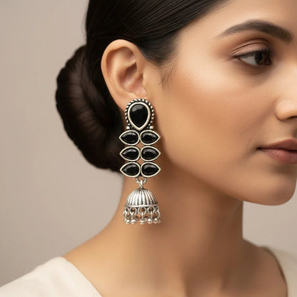 Charmbell earrings (Blue) Dazzle Dash Jhumki earring (Black) Combo set