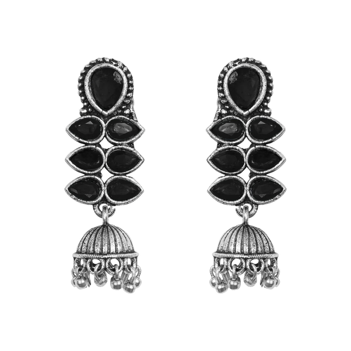 Dazzle Dash Jhumki earring (Black) Royal Triple Bell Layered Earring (Green) Combo set