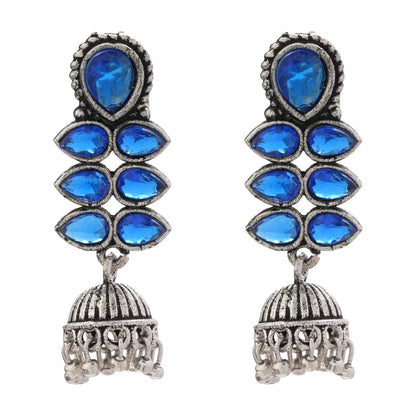 Royal Triple Bell Layered Earring (Green) Dazzle Dash Jhumki earring (Blue) Combo set