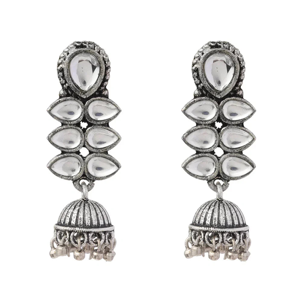 Peacock glow stone studded dangler earrings (Blue) Dazzle Dash Jhumki earring (White) Combo set
