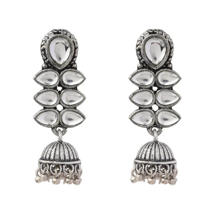 Peacock glow stone studded dangler earrings (Light Orange) Dazzle Dash Jhumki earring (White) Combo set