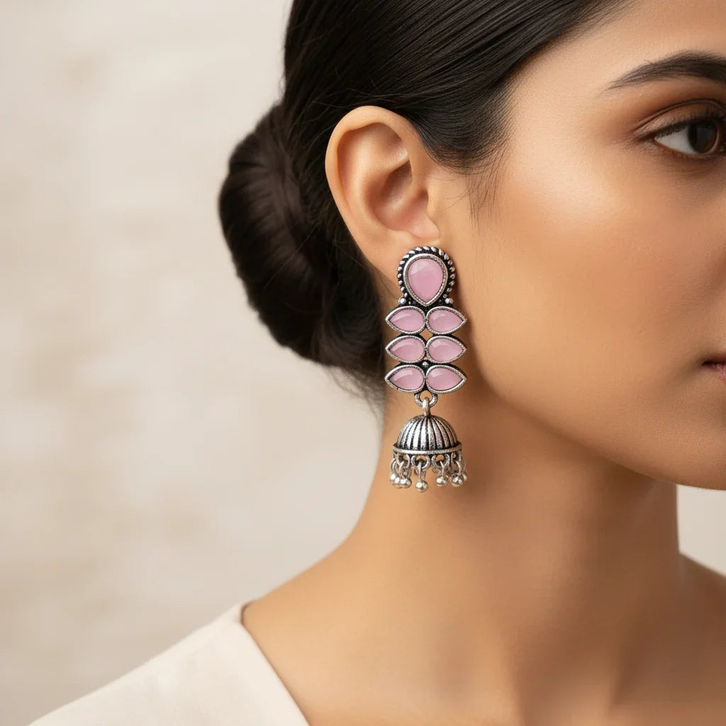 Dazzle Dash Jhumki earring (Baby Pink) Dazzle Dash Jhumki earring (White) Combo set