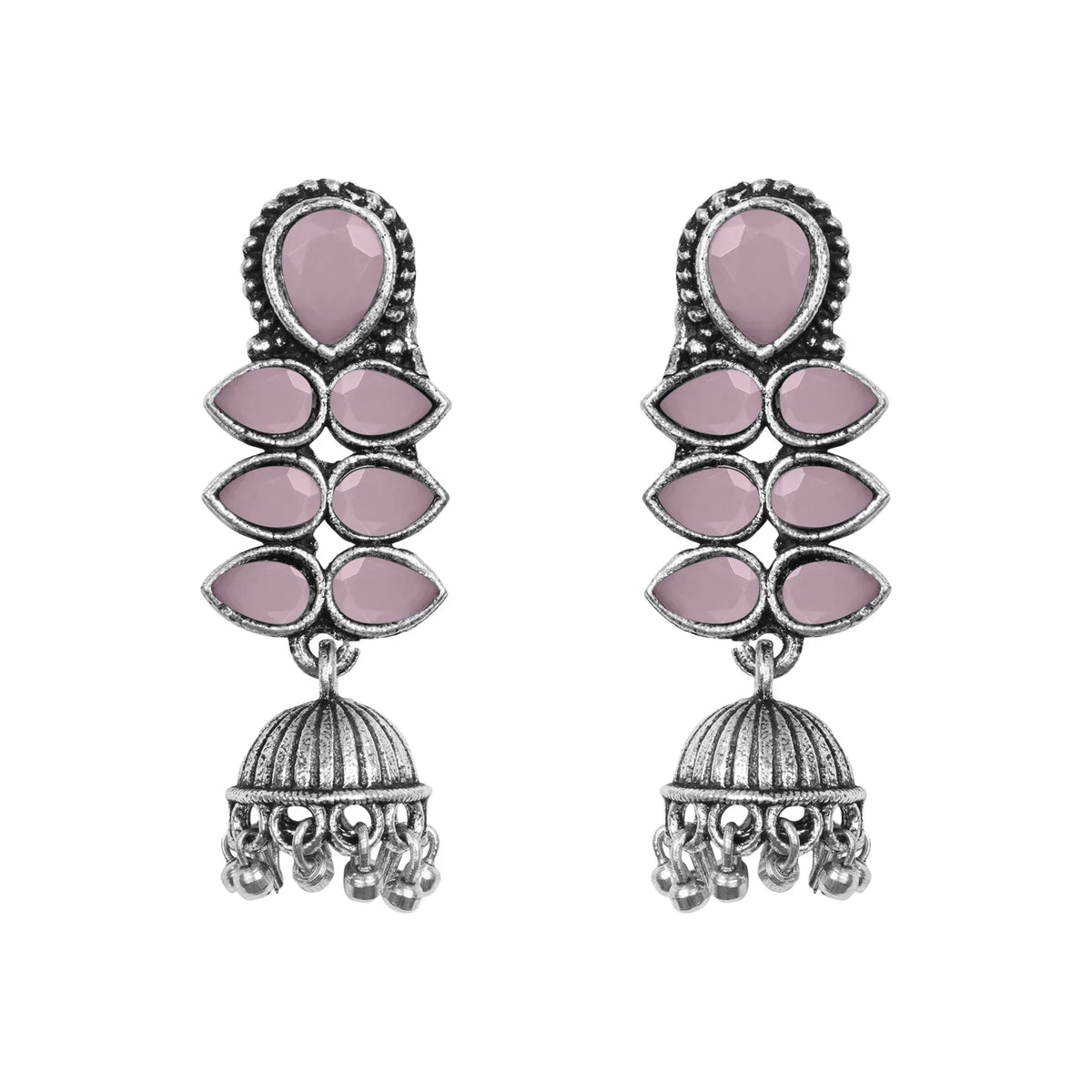 Peacock glow stone studded dangler earrings (Multicolored) Dazzle Dash Jhumki earring (Baby Pink) Combo set
