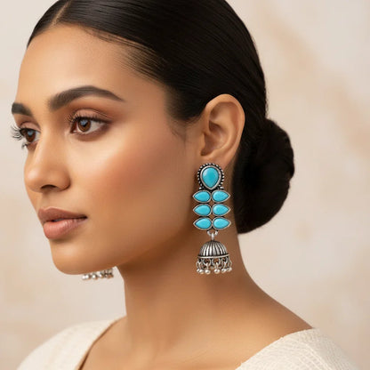 Charmbell earrings Light Orange Dazzle Dash Jhumki earring Sky Blue Combo set