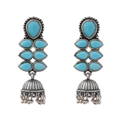Peacock glow stone studded dangler earrings (Yellow) Dazzle Dash Jhumki earring (Sky Blue) Combo set