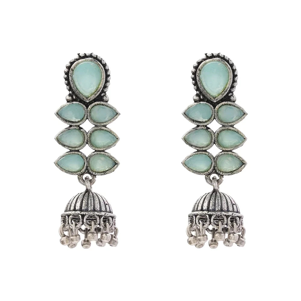 Royal Triple Bell Layered Jhumka Earring (Red) Dazzle Dash Jhumki earring (Mint) Combo set