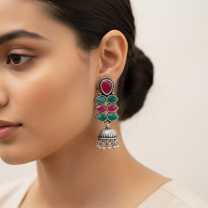 Dazzle Dash Jhumki earring (Multicolored)&Royal Triple Bell Layered Jhumka Earring (White) Combo set