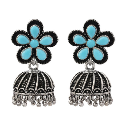 Periwinkle stone studded jhumki earrings (Sky Blue)