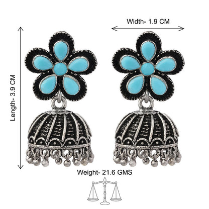 Periwinkle stone studded jhumki earrings (Sky Blue)