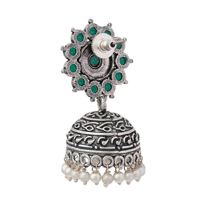 Phoolon ki baali pearl jhumki earrings (Green)