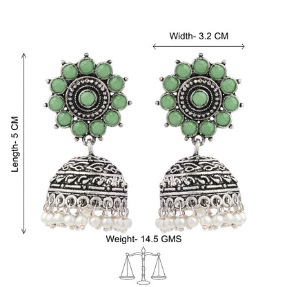 Phoolon ki baali pearl jhumki earrings (Pista)